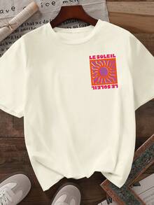 DrmWander Women's T-Shirt, Casual Street Style Graphic Short Sleeve T-Shirt, Cute Summer Top - Apricot - View 2