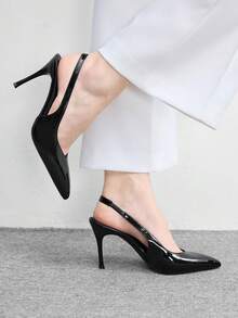 CUCCOO BIZCHIC 女士鞋履春秋新款法式尖头低帮性感派对约会鞋露跟细高跟女鞋 - 黑色 - 查看 5