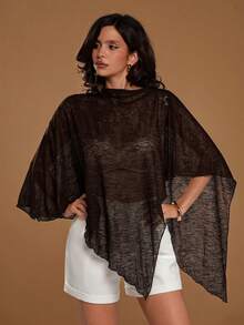 Aloruh New Fashionable Apricot Versatile Knitted Jacquard Hollow-Out One-Piece Halter Neck Shawl Collar Multiwear Vacation Style Lightweight Cover Up Shawl Top - Mocha Brown - View 10