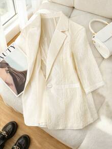 GlowEve Women's Lightweight Milky White Embroidered Blazer, Summer - Apricot - View 6