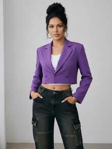 Stylish Short Crossed Blazer For Women In Purple With Regular Sleeves - Purple - View 4