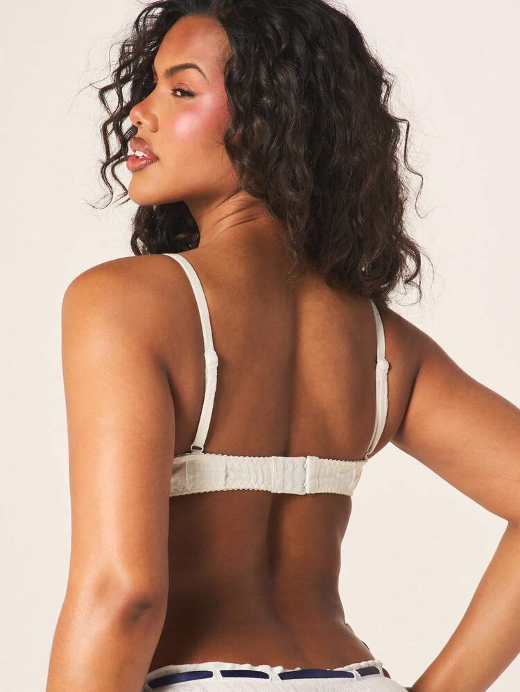 MISSGUIDED Linen Look Bralette With Delicate Lace Trim For Occasions Soft Intimate Apparel
