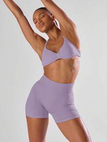 Musera Sport High Waist Mini Shorts Active Comfy Workout Gym Running Run Club, Padel, Tennis, Pickleball Gym Fitness - Dusty Purple - View 5