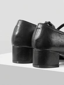 Mnmlis Women's Tassel Design Buckle Closure Square Toe High Heel Shoes - Black - View 4