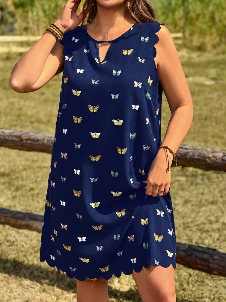 Plus Size Women's Summer Casual Vacation Country Floral Print Sleeveless Round Neck Colorful Abstract Print Blue Dress,Summer Outfits For Women ,Vacation Outfits Women ,Holiday Outfits For Women,Going Out Outfits,2026 New Clothes,Simple And Fashionable For Everyday Wear,Suitable For Summer, Vacation, Daily Wear, Festival Outfits For Women,Country Concert Outfit,Beach Outfits For Women,Western Style,Flowy Dress