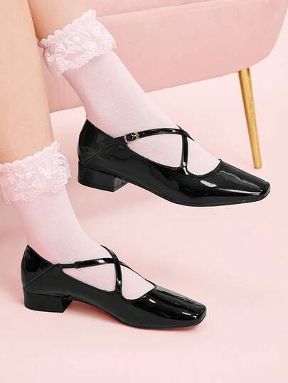 CUCCOO DOLLMOD Women's Black Fashionable Criss-Cross Strap Mary Jane Shoes, Versatile And Suitable For Commuting