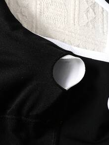 SHEIN Áo tắm liền thân hai dây phối màu tương phản thời trang dành cho bé gái tuổi teen - Đen và trắng - Xem 5