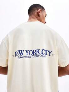 SUMWON Men's New York City Boxy Fit Short Sleeve Crew Neck Graphic Tee Summer Club USA Casual Cotton T-Shirt - Yellow - View 1