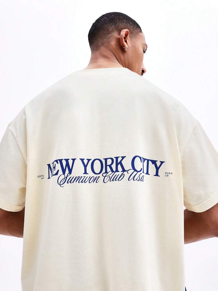 ニューヨークシティ ボクシーフィット 半袖 クルーネック グラフィックTシャツ、夏 クラブ USA カジュアル コットンTシャツ