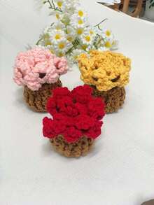 Joivida 1个手工钩织郁金香花束杯垫，带花篮隔热垫，独特创意桌面摆件，节日礼物，棉线防滑吸水，可爱花卉家居装饰，非常适合厨房、餐厅、办公桌、乔迁、生日礼物 - 彩色 - 查看 15