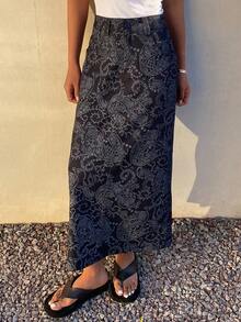 DAZY Women's Casual Floral Print Straight Skirt, Summer - Blue - View 4