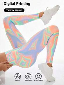 Core Rhythm Printed Women's Leggings, Elastic High Waist Skinny Workout Tights - Multicolor - View 1