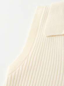 Franclia Beige Lapel Fashionable Retro Elegant Minimalist Versatile Business Casual Sleeveless Fitted Knit Top, Spring/Summer - Beige - View 5