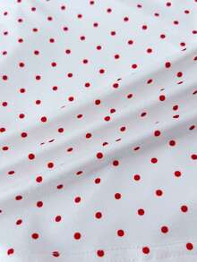 SHEIN Tween Girls Knit Casual Minimalist Polka Dot Print Asymmetric Ruched Cropped Top, Suitable For Spring/Summer, Casual, Personalized Styling, Daily Wear - Red - View 6