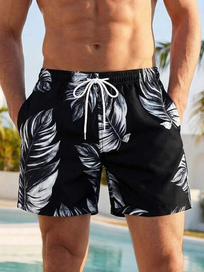 VIVINTIMO Men's Casual Beach Vacation Printed Drawstring Loose Beach Shorts