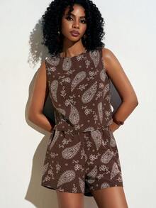 Zivah 2026 Women's Printed Vacation Casual Unique Pattern Printed Fabric Top And Shorts Set - Black - View 3