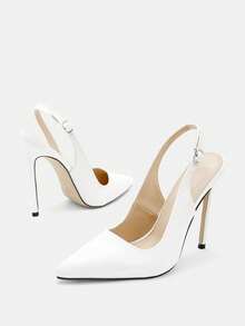 Glitzique Fall/Winter 2025 Women Minimalist Slingback Sandals, Point Toe Stiletto Heeled Elegant Pumps,Sexy,Elegant,Pointed Heels - White - View 11