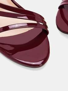Glitzique Giày sandal cao gót mũi tròn, gót nhọn, quai ngang mắt cá chân, màu vàng kim loại, gợi cảm, thời trang dự tiệc dành cho nữ, thích hợp cho mùa xuân/hè. - Màu Đỏ Sâu - Xem 7