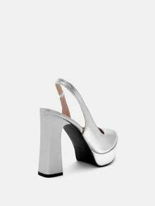 Glitzique 女士镂空高跟鞋，超高跟，粉色、杏色、白色、黑色、红色、银色、金色可选，时尚鞋履 - 銀色 - 查看 10