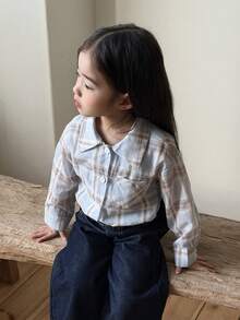 DAZY Toddler Girls' Plaid Long Sleeve Top, Korean Style - Blue - View 4