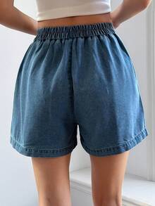 DAZY Women's Casual Washed Elastic Waist Denim Shorts, Summer - Medium Wash - View 2