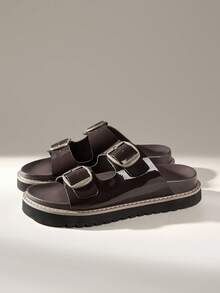 Solecia Zapatos de mujer con suela gruesa, sandalias versátiles para usar en primavera y verano, zapatos de vacaciones de verano, zapatos de primavera, zapatos de primavera para vacaciones de primavera, Pascua y Navidad - Espejo Marrón Café - Ver 3