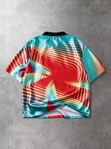ROMWE MEN Prep Men's Casual Printed Short Sleeve Polo Shirt Spring/Summer - Multicolor - View 3
