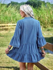 EMERY ROSE Women's Casual Ruffle Trim Denim Dress - Medium Wash - View 2