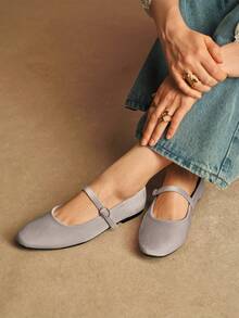 Rosivie Giày bệt nữ kiểu dáng đơn giản, đa năng, thích hợp đi làm hàng ngày, có khóa cài. - Xám - Xem 8