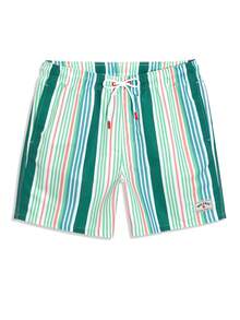 Manfinity Swimmode Men's Summer Vacation Striped Drawstring Waist Beach Shorts - Green - View 6