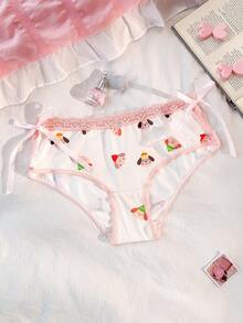 PetitDoll Women's Cartoon Print Minimalist Daily Wear Lace Patchwork Panties - Multicolor - View 6