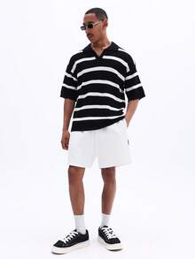 SUMWON Men's White Regular Fit Elastic Waistband Drawstring Casual Summer Shorts With Side Pockets - White - View 3