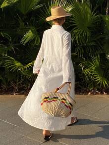 DAZY Women's Casual Embroidered Pocket Shirt Dress, Spring/Summer,Wedding Guest Dress Women Dress Sundress Vacation - White - View 2