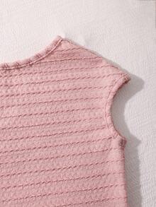 两件套女童法式优雅甜美风粉色不对称露肩露脐上衣搭配修身长开衩裙，适合度假穿着 - 粉色 - 查看 3