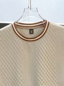 Manfinity Joysei Men's Knitted Jacquard Textured Solid Color Ribbed Tank Top Set - Khaki - View 4