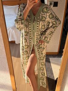 DAZY Floral All-Over Print Loose Women Robe - Green - View 3