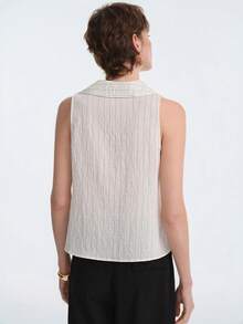 Aalyst Camiseta de mujer con diseño de pliegues en la cintura y tela a rayas, adecuada para vacaciones, ir al trabajo, y uso en primavera y verano - Beis - Ver 2