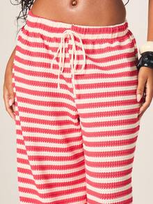 MISSGUIDED Crop Fit Women's Striped Crochet Bikini Set With Cover Up Shirt And Wide Leg Pants Summer Beach Vacation Swimwear - Multicolor - View 5