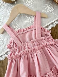 SHEIN 女婴夏季连衣裙，粉色公主蝴蝶结吊带裙，甜美活泼，适合春夏季外出穿着 - 粉色 - 查看 5