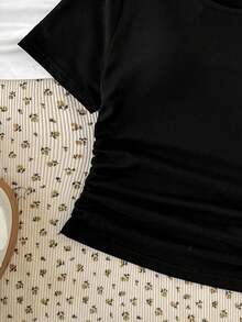 Girlism 2pcs/Set Tween Girl Black & White Bow Print Round Neck Short Sleeve T-Shirt - Black and White - View 6