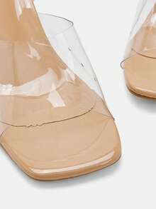 Glitzique Summer New Transparent Women's Sandals Influencer Strap Chic Chunky Heel Crystal Slippers Sexy Outdoor Fashion High Heel Peep Toe Slides - Apricot - View 11