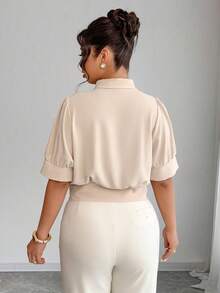 Elenzga Plus-Size Women's Tie-Waist Elegant Blouse For Spring And Summer, Suitable For Women's Office Wear. - Apricot - View 2