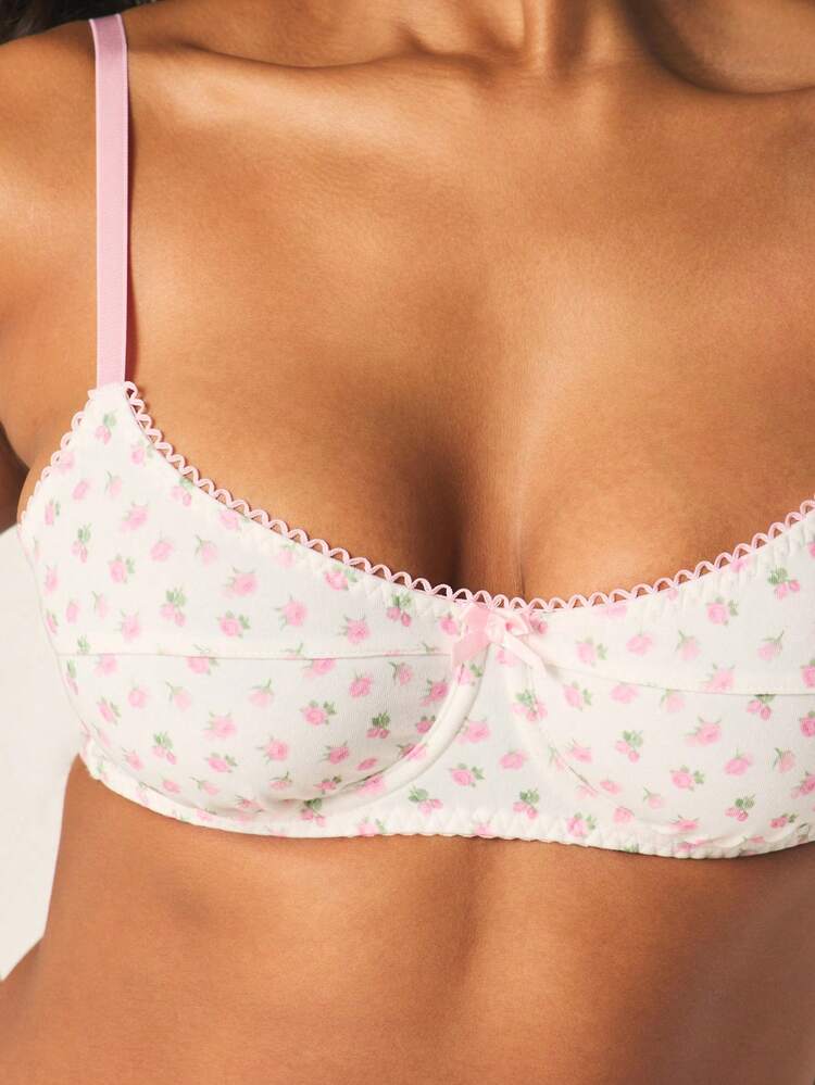 MISSGUIDED Floral Print Sweetheart Neckline Padded Cup Bustier With Adjustable Straps And Delicate Lace Trim Detail Feminine Bralette Top