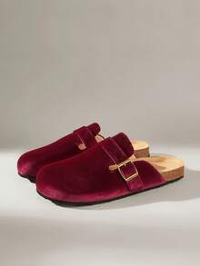 Solecia Dép lê nữ kiểu dáng mới, đế thấp, chất liệu nhung, thoải mái, đa năng cho cả đi làm và sinh hoạt hàng ngày. - Màu Đỏ Sâu - Xem 6