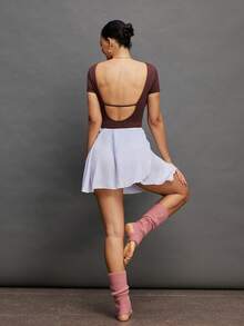Activina Women's Solid Color Round Neck Jumpsuit, Fashionable Summer Sportswear Ballet Clothes Women Backless Exercise Workout - Brown - View 1