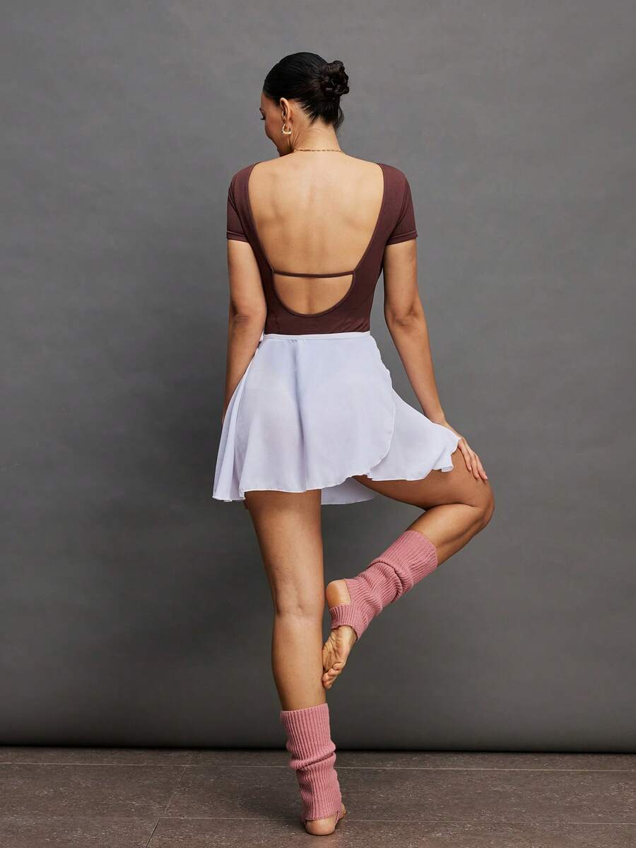 Activina Women's Solid Color Round Neck Jumpsuit, Fashionable Summer Sportswear Ballet Clothes Women Backless Exercise Workout - Brown - View 1