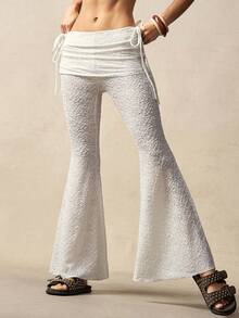 Bohemela BOHO Casual Vacation Textured Knit Flare Leg Pants For Women - White - View 7