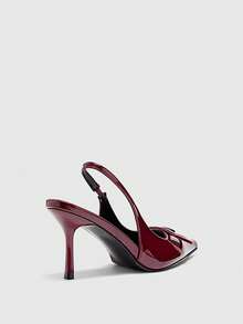 CUCCOO BIZCHIC Tacones de aguja con punta puntiaguda y correa de tobillo con hebilla metálica, sandalias de tacón alto minimalistas y de moda para mujer - Burdeos - Ver 5