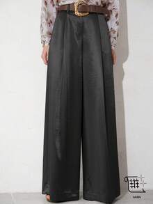 Aveloria Modichic Women's Elegant Loose Fit Flowy Trousers With Leather Belt, Flattering Leg Line, Suitable For Commuting - Grey - View 1