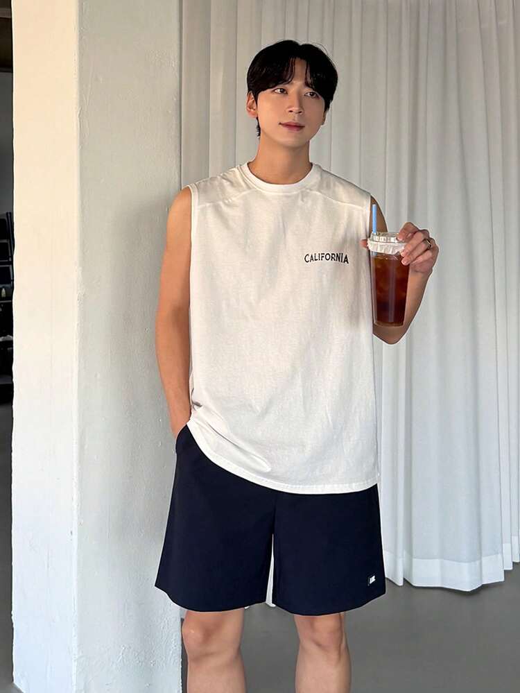 Men's Letter Print Tank Top Set, Suitable For Summer